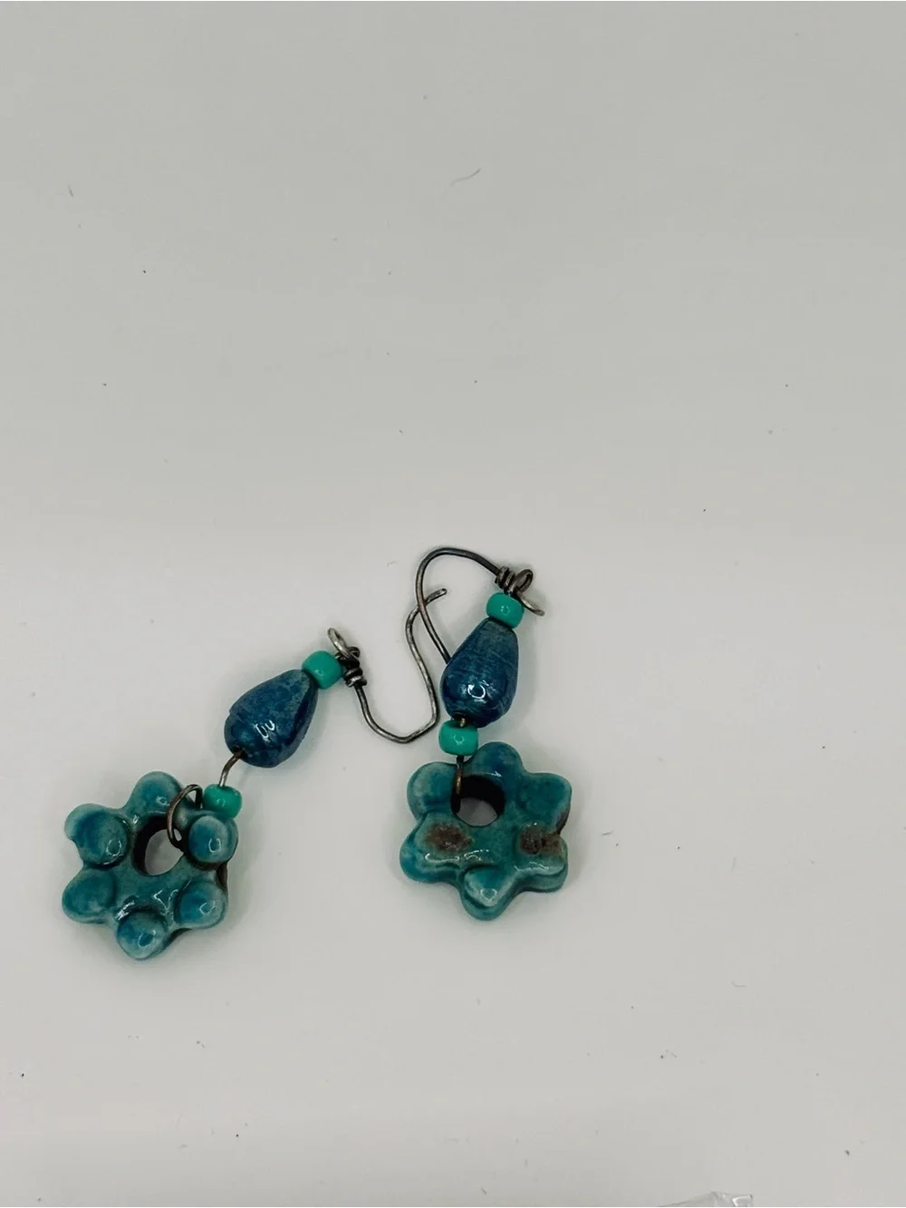 Handmade Turquoise Ceramic Flower Drop Earrings - Women Jewelry